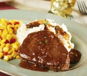 Pan-Seared Beef Steaks with Garlic Red Wine Gravy